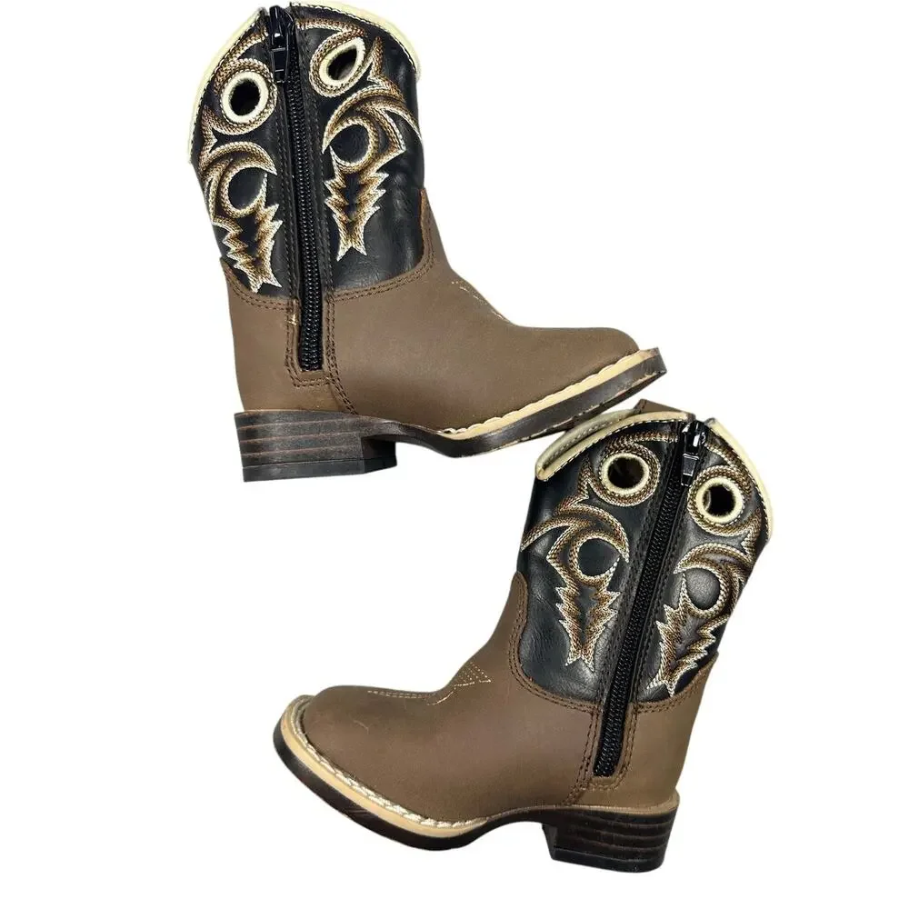 Twister Trace Toddler Cowboy Boots Brown Black Faux Leather Zip